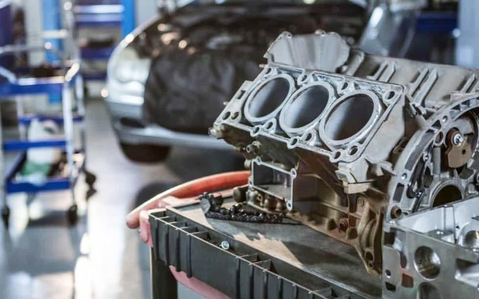 Demontierter Motorblock In Autowerkstatt Zur Reparatur